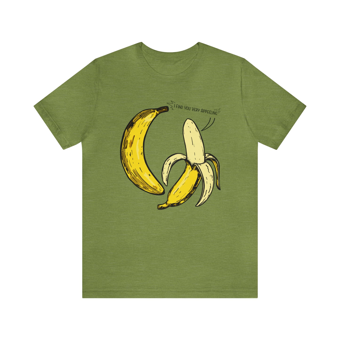 T-shirt product featuring two bananas with the pun 'I find you very appealing'. Get ready to go bananas with this hilarious design that is sure to make everyone smile. Perfect for those who appreciate a good pun and love to showcase their fun-loving personality. Grab this t-shirt and let the laughter begin!