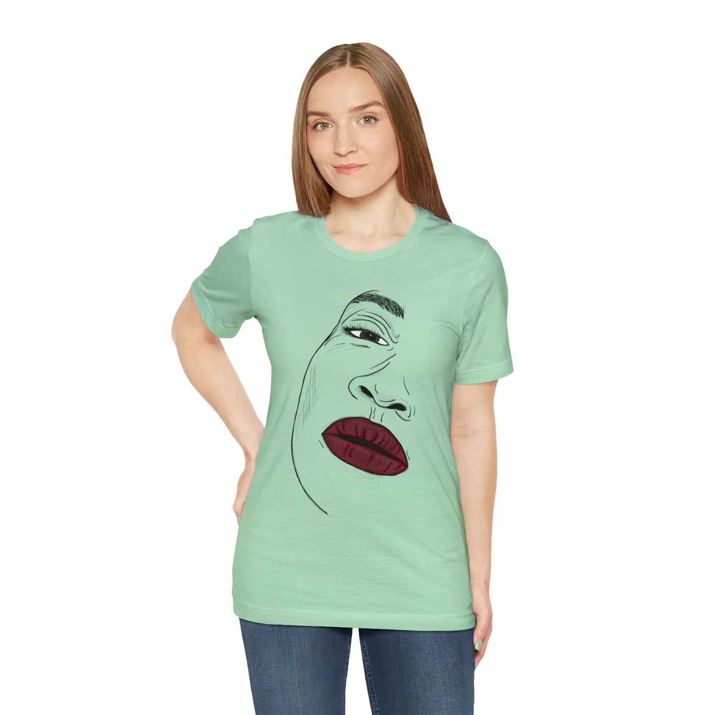 A t-shirt featuring an illustration of a compassionate and nurturing woman. The design showcases a caring woman, symbolizing empathy and kindness. This t-shirt serves as a visual representation of the importance of compassion and caring for others.