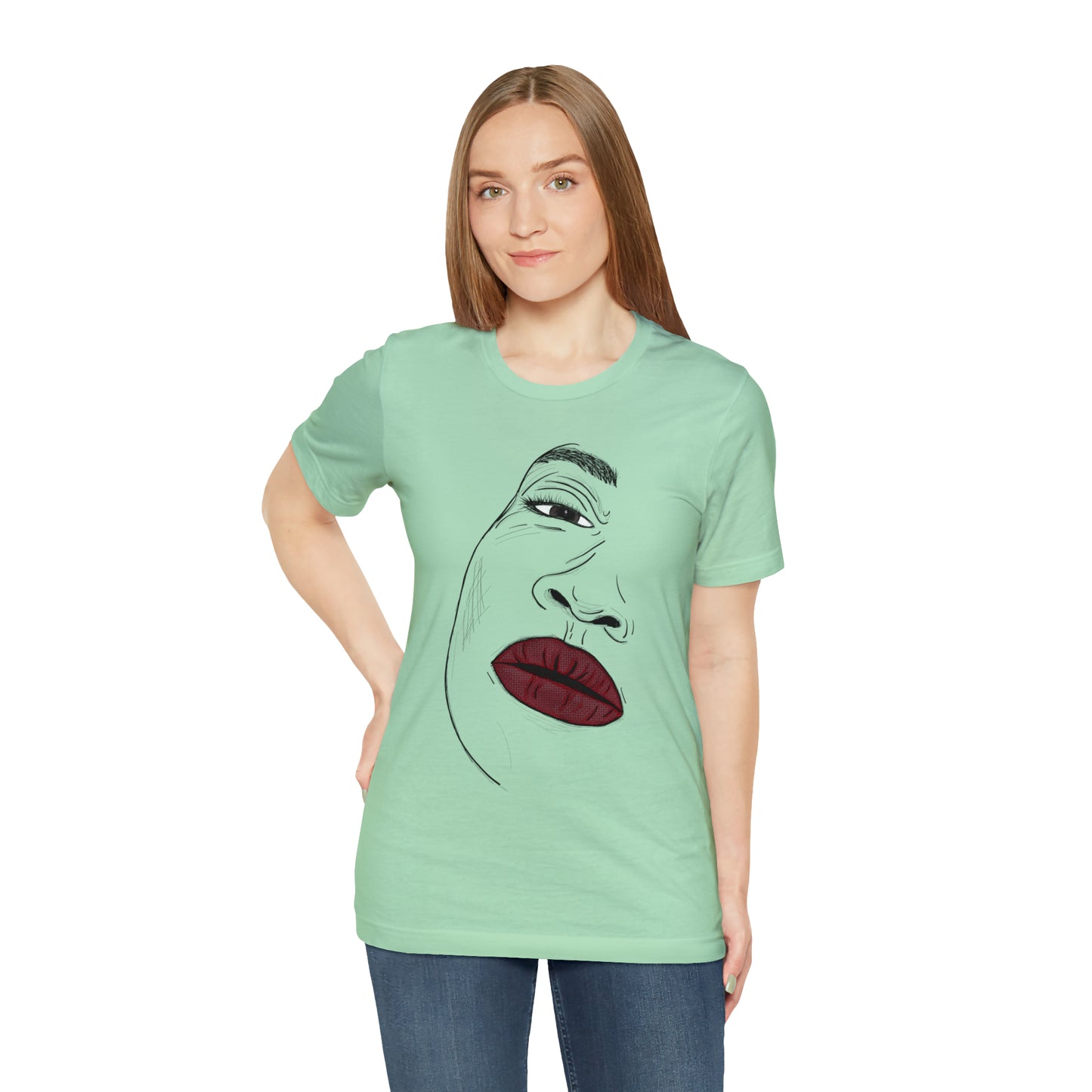 A t-shirt featuring an illustration of a compassionate and nurturing woman. The design showcases a caring woman, symbolizing empathy and kindness. This t-shirt serves as a visual representation of the importance of compassion and caring for others.