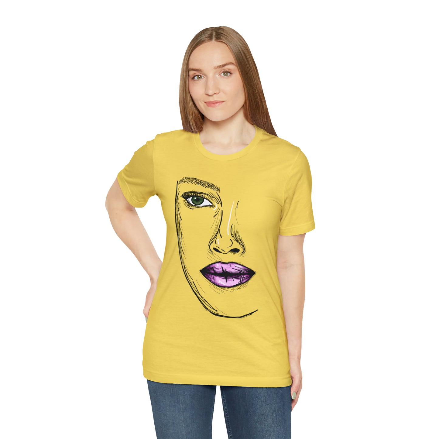 A vibrant and captivating t-shirt featuring an artistic depiction of a beautiful woman. The design celebrates the diverse beauty of women and their empowering presence. The colors and details of the artwork make it a true standout piece. Perfect for making a fashion statement and embracing the beauty within.