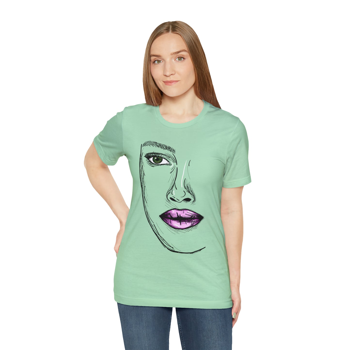 A vibrant and captivating t-shirt featuring an artistic depiction of a beautiful woman. The design celebrates the diverse beauty of women and their empowering presence. The colors and details of the artwork make it a true standout piece. Perfect for making a fashion statement and embracing the beauty within.