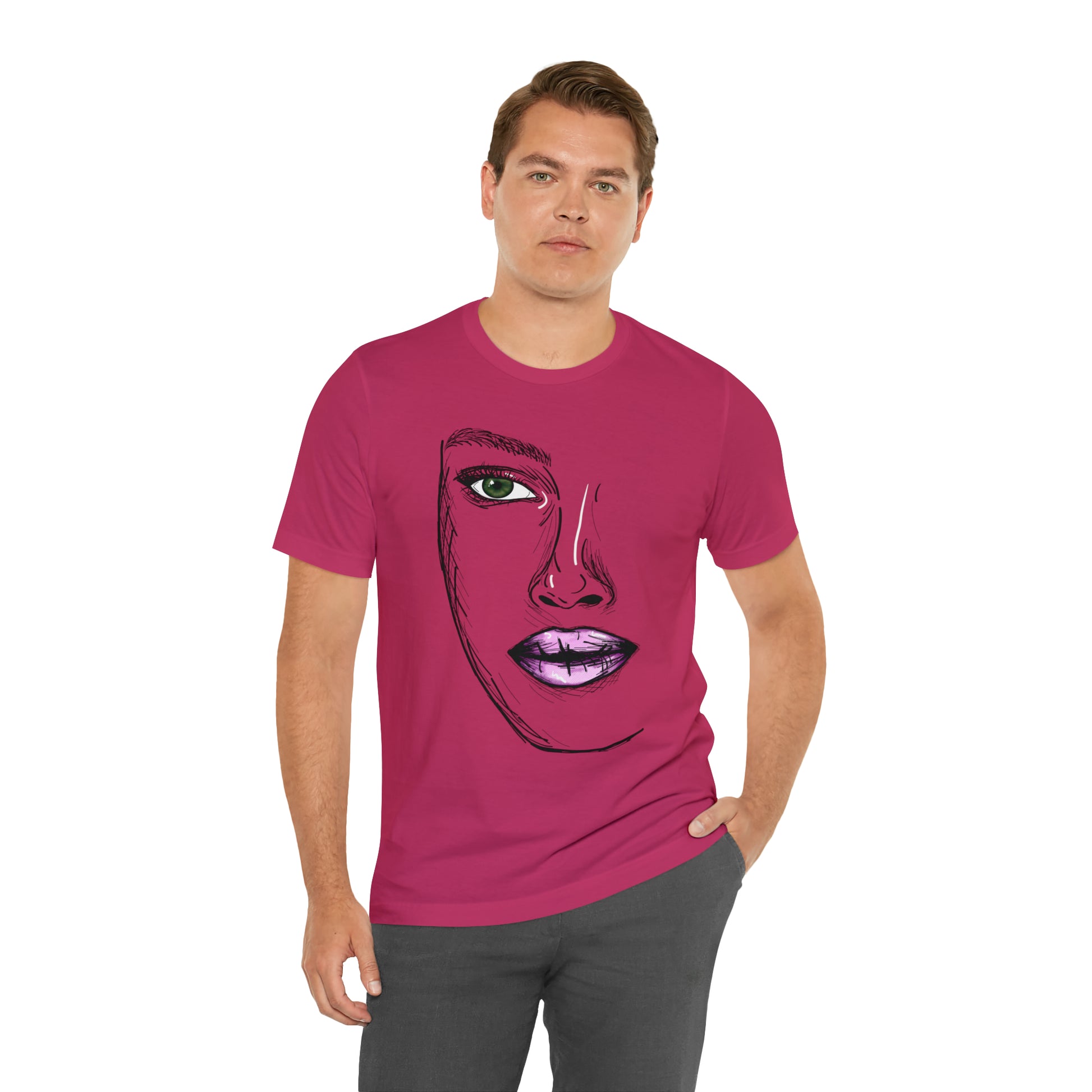 A vibrant and captivating t-shirt featuring an artistic depiction of a beautiful woman. The design celebrates the diverse beauty of women and their empowering presence. The colors and details of the artwork make it a true standout piece. Perfect for making a fashion statement and embracing the beauty within.