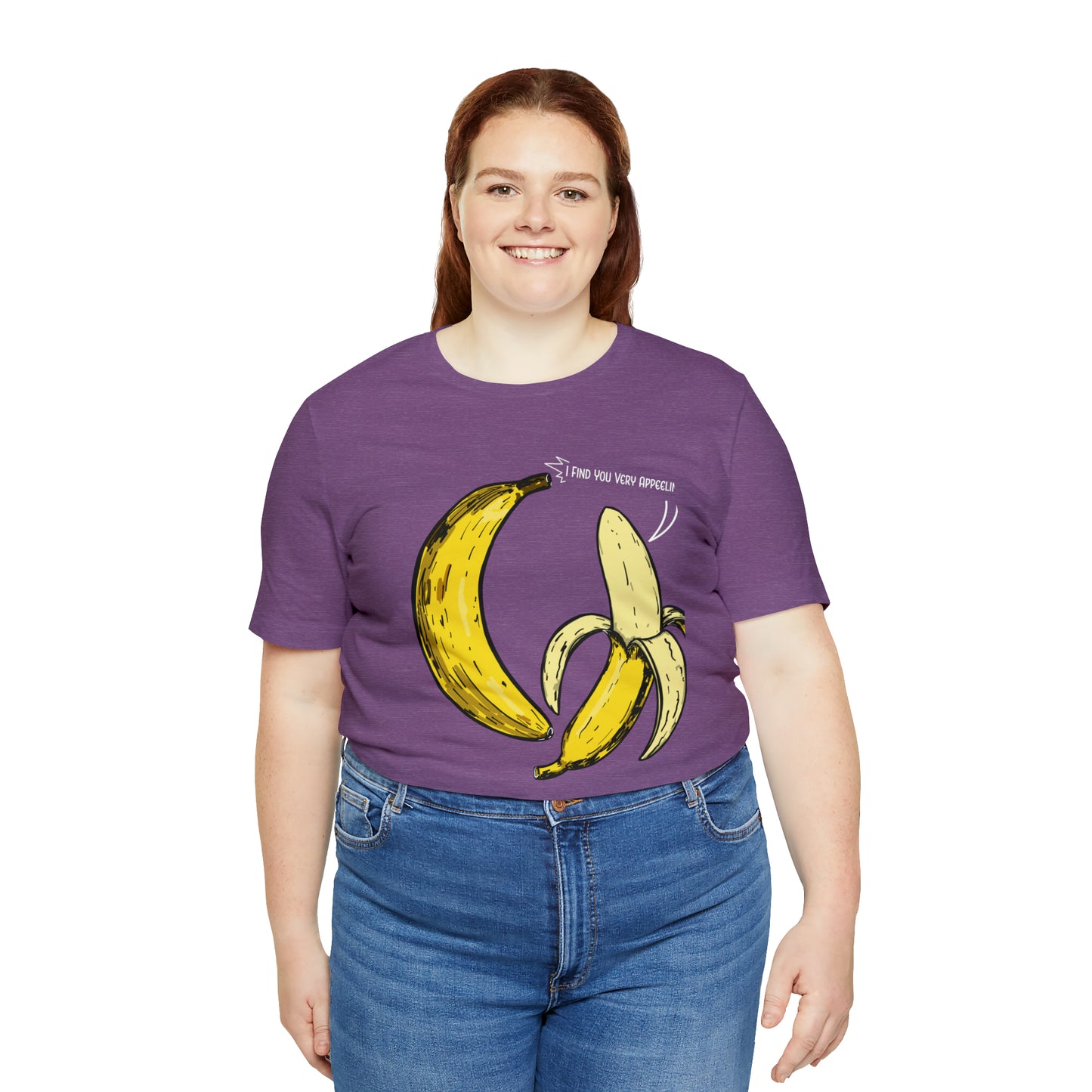 T-shirt product featuring two bananas with the pun 'I find you very appealing'. Get ready to go bananas with this hilarious design that is sure to make everyone smile.