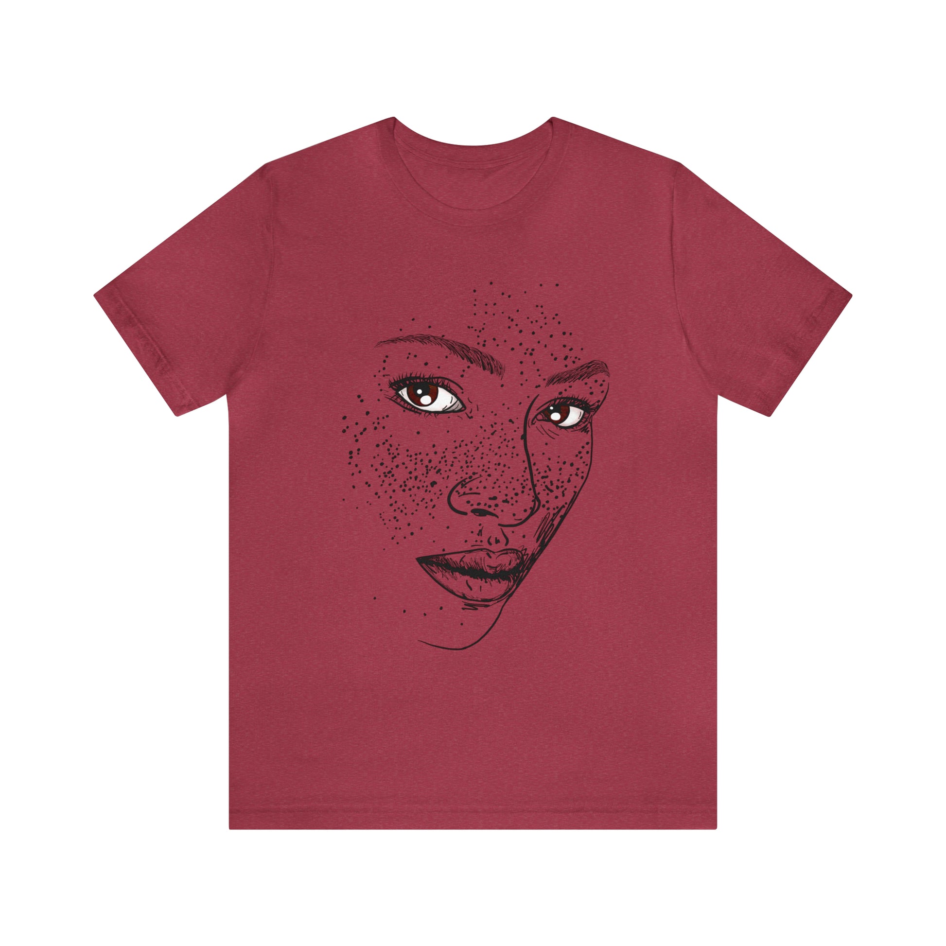 A person wearing a t-shirt with an illustration of a confident and empowered woman. The drawing depicts a woman with a sense of security, strength, and empowerment.