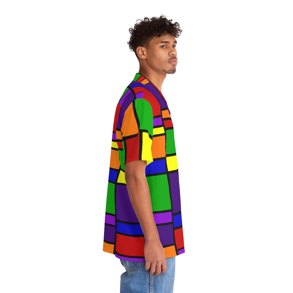 Rainbow Blocks Color Men's Hawaiian Shirt