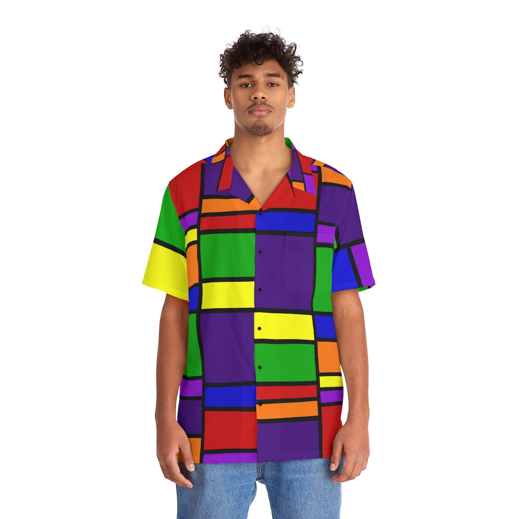 Rainbow Blocks Color Men's Hawaiian Shirt