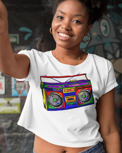 Rainbow Full-Color Boombox Crop Tee