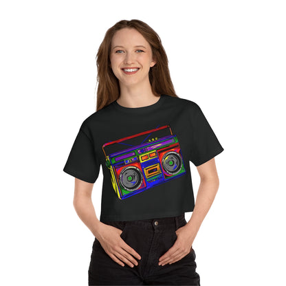 Rainbow Full-Color Boombox Crop Tee